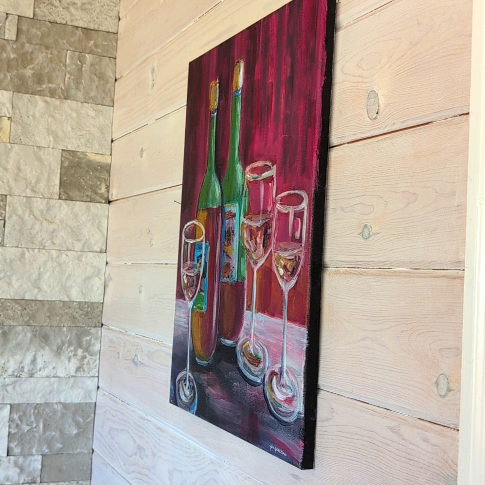 Wine Art On Canvas Signed Canvas Original Acrylic Hand Painted New Still Life - Picture 8 of 10